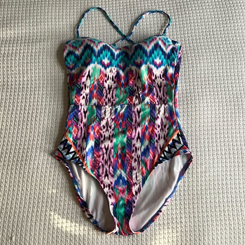 KENNETH COLE REACTION COLORFUL ONE PIECE SWIMSUIT BATHING SUIT SMALL 80’s 90’s